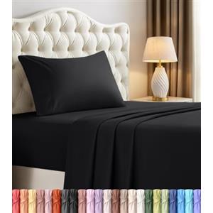 Utopia Bedding - Set di lenzuola per letto singolo, 3 pezzi, in microfibra spazzolata, resistenti al restringimento e allo scolorimento, facile manutenzione (Nero)