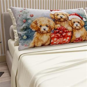PETTI Artigiani Italiani - Lenzuola in Cotone con Federe in Stampa Digitale di Natale, Lenzuola Natalizie Due Piazze, Completo Letto Matrimoniale Natalizio, Dog Panna, 100% Made in Italy