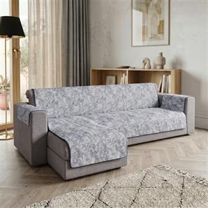 Italian Bed Linen Copridivano GLAMOUR Penisola SINISTRA Made in Italy - Salvadivano con Fondo in Gomma Antiscivolo e Braccioli, Seduta 290 cm, Proteggi Divano Artigianale Lavabile in Tinta Unita - BLU SCURO