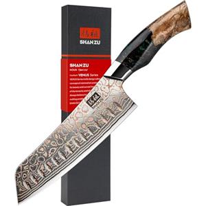 SHAN ZU Coltello Santoku Giapponese 18cm Acciaio Damasco e Rame, Coltello Cucina