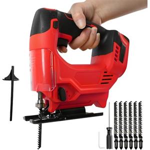 JOJOCY Seghetto alternativo senza fili compatibile con Milwaukee m18, 420 W, 3500 giri/min, senza spazzole, tagli smussati a 45°, con 6 lame per taglio circolare curvo dritto (rosso)