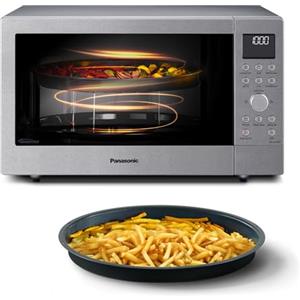 Panasonic NN-CD58RSEPG Friggitrice ad Aria e Forno a Microonde Combinato 4in1 da 27 L, Inverter da 1000W, Grill da 1300W, Convezione, Airfryer, 19 Programmi Automatici, Manopola, Acciaio Inossidabile