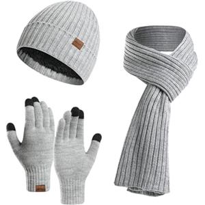 Cozyan Inverno 3 Pezzi Cappello di Lana Sciarpa Guanti Touchscreen Set Caldo Beanie Cappello Teschio Berretto Invernale Termico Berretto Sciarpa Touch Screen Guanti per Uomo Donna