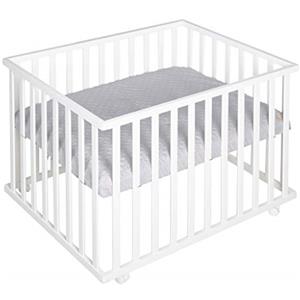 roba Box per Bambini roba Style - Rettangolare 75 x 100 cm - Cuscinetti di Protezione - Paracolpi - Regolabile a 3 Altezze - 4 Ruote con Freni - Bianco e Grigio