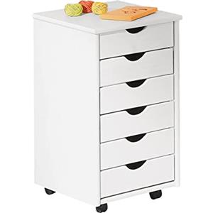 Dmora Cassettiera da Ufficio a Sei cassetti su Ruote, Colore Bianco, cm 36 x 65 x 40