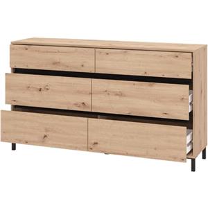 Dmora Cassettiera Chiketoo 157x40x90h cm Marrone Rovere Nodi 3 Cassetti Apertura Scorrevole, Chiusura Scorrevole