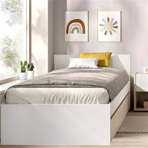 Dmora - Letto singolo Ziolera, Sommier per camera da letto, Giroletto per stanza, Struttura porta materasso, 96x195 h67 cm, Bianco e Rovere