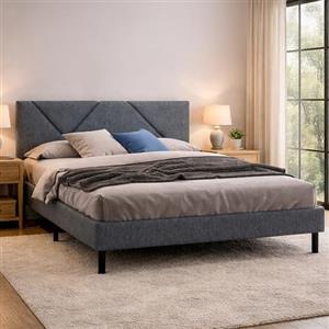 Dmora - Letto matrimoniale Tirino, Sommier per camera da letto, Giroletto per stanza, Struttura porta materasso, Adatto a materasso Cm 160x200, Grigio