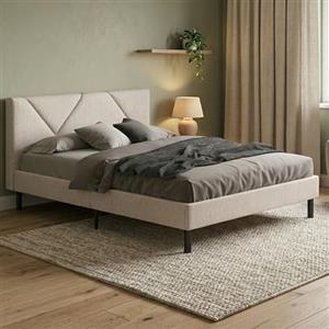 Dmora - Letto piazza e mezza Zeffirio, Sommier per camera da letto, Giroletto per stanza, Struttura porta materasso, Adatto a materasso Cm 120x190, Beige