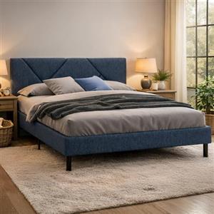 Dmora - Letto matrimoniale Tirino, Sommier per camera da letto, Giroletto per stanza, Struttura porta materasso, Adatto a materasso Cm 160x200, Blu