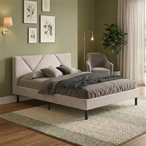 Dmora - Letto alla francese Calitri, Sommier per camera da letto, Giroletto per stanza, Struttura porta materasso, Adatto a materasso Cm 140x190, Beige