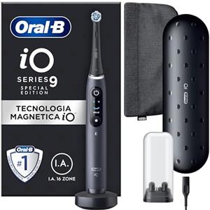 Oral-B iO 9 Spazzolino Elettrico Ricaricabile, 1 Testine di Ricambio, Nero | 1 Testina di Ricambio per Spazzolino Elettrico, Custodia da Viaggio Ricaricabile, Gengive Protette, Pulizia Denti Efficace