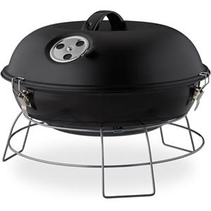 Relaxdays Barbecue a Sfera, Portatile, con Coperchio, Ampia Superficie di Cottura, Carbonella in Legno, Ø36cm, Nero