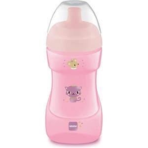 MAM Sports Cup 330 ml, Tazza bambini 12+ mesi, Rosa | Beccuccio antigoccia, Forma curva antiscivolo, Valvola rimovibile per flusso libero, Apertura senza mani, Senza BPA/BPS