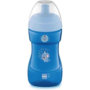 MAM Sports Cup 330 ml, Tazza bambini 12+ mesi, Azzurro | Beccuccio antigoccia, Forma curva antiscivolo, Valvola rimovibile per flusso libero, Apertura senza mani, Senza BPA/BPS