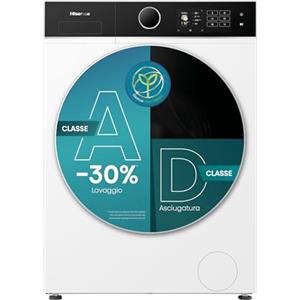 Hisense WD5I8043BWF Lavasciuga Slim a Carica Frontale 8 kg, Slim, Classe A, 1400 rpm, 15 Programmi, Connectivity, Vapore, Refresh, Display Touch, Maxi cestello, Programma Rapido