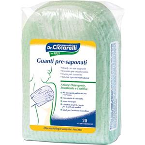 Ciccarelli Dr Ciccarelli, Guanto Pre-saponato Monouso, Deterge Delicatamente e Rapidamente il Viso e il Corpo Senza l'Uso dell'Acqua, Dermatologicamente Testato, 20 Pezzi