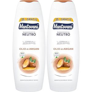 Mantovani - Bagnoschiuma Neutro Ipoallergenico, Fragranza Olio di Argan, con Vitamina E e Collagene Vegetale, 400 ml (Confezione da 2)