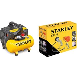STANLEY DST 100/8/6 - Compressore Silenzioso (59dB) &Kit 6 Pezzi Set per Aria Compressa - Kit