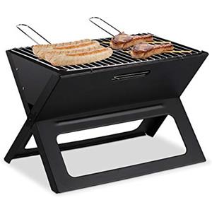 Relaxdays Grill Portatile, con Griglie di Cottura e per Carbonella, Pieghevole, per Picnic e Campeggio, 30x45,5x30cm, Nero