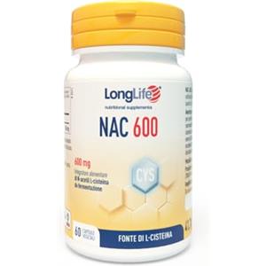 LongLife® NAC 600 | Precursore del glutatione | Alto dosaggio | N-acetil-cisteina | Fonte di L-cisteina | Azione antiossidante | Difese naturali | 2 mesi di trattamento | Vegano e senza glutine