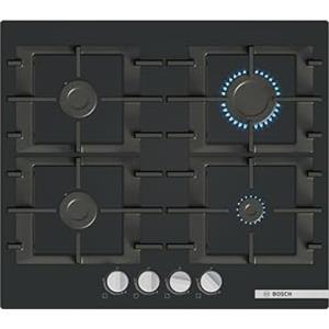 Bosch PNP6B6K40 Serie 4, Piano cottura a gas, 60 cm, Vetro temperato, Nero | Piano cottura a gas con controllo preciso della fiamma, griglie in ghisa lavabili in lavastoviglie, Made in Europe