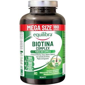 Equilibra Biotina Altodosata 450mcg, per Capelli e Unghie, 180 Capsule | con Zinco, Rame, Selenio, Estratti di Ortica, Miglio, Equiseto, Vegan, Senza Glutine e Lattosio