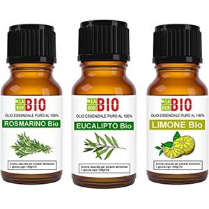 Laborbio Set Benessere 3 oli essenziali Rosmarino - Eucalipto - Limone 100% Puri Naturali Biologici - Certificati uso interno Terapeutici Alimentari Diffusori Aromaterapia Cosmetica - LaborBio