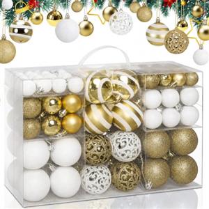 Bakaji Confezione 100 Palline Di Natale Diametro 3/4/6 cm Addobbi e Decorazioni Per Albero Di Natale (Bianco Oro)