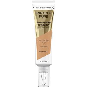 Max Factor Miracle Pure Fondotinta Liquido Idratante, con il 91% di Ingredienti di Origine Naturale, Vitamina C, Acido Ialuronico e SPF 30, 75 Golden