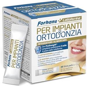 Cotika Forhans, Integratore Alimentare per Impianti & Ortodonzia, con Lattoferrina, D-Biotina e Prostrength, Azione Antibatterica per Cavo Orale, Senza Glutine, 30 Stick