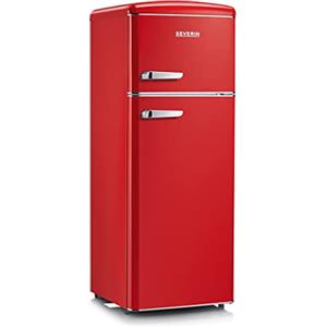 SEVERIN Frigorifero Combinato Retrò, Design Salvaspazio, 4 Ripiani Regolabili, Cassetto Verdura, Capacità Netta 206 L, Rosso - RKG 8930