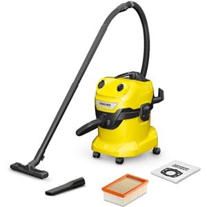 KÄRCHER Bidone Aspiratutto Aspiratore solidi liquidi WD 4 V-20/5/22, 1000 W, contenitore in plastica: 20 l, tubo: 2,2 m, funzione soffiante, bocchetta per pavimenti e fessure, filtro in vello