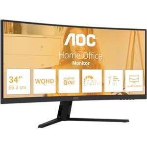 AOC Monitor CU34B3E 34 pollici Curvo 3440x1440, UW-QHD, 120Hz, VA Panel, 4ms GtG, (HDMI1x 2.0) HDR Ready, Nero