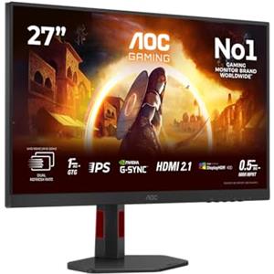 AOC Gaming Monitor U27G4R 27 pollici 3840x2160@160Hz; 1920x1080@320Hz, 160Hz/320Hz dual mode, Fast IPS Panel, 1ms GtG, USB Hub Height Adjustment, (HDMI2x 2.1 DP 1x 1.4), HDR400, G-Sync Comp., Nero