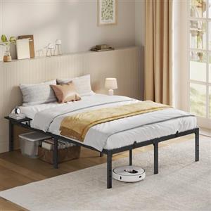 VASAGLE Struttura Letto Matrimoniale, Telaio Letto in Metallo con Ripiani Portaoggetti, per Materassi da 140 x 190 cm, Montaggio Facile, Nero Inchiostro RMB093B01