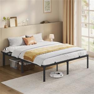 VASAGLE Telaio Letto in Metallo con Ripiani Portaoggetti, Montaggio Facile | Per Materassi da 160 x 190 cm, Struttura Letto Matrimoniale, Nero Inchiostro, RMB099B01