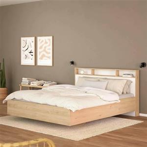 Dmora - Letto Piazza e Mezza Carissa, Sommier per Camera da Letto, Giroletto per Stanza, Struttura Porta Materasso, 206x150 h97 cm, Rovere e Bianco