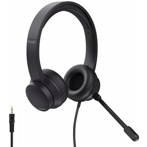 Trust Roha II Cuffie con Microfono Leggere On Ear 3.5mm, Nero | Filo 1,80m, Archetto Regolabile, Headphones Cablato per PC Portatile Computer Laptop Mac Ufficio Teams Zoom