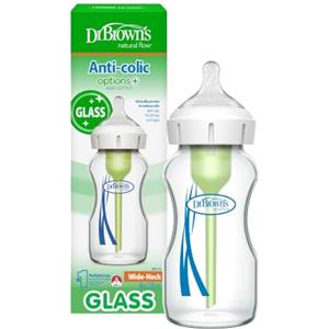 Dr. Brown's Natural Flow Options+ Biberon anti-coliche a collo largo, in vetro, verde, 270 ml