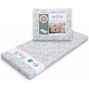 baby idea Materasso Lettino Campeggio Sfoderabile Pieghevole Traspirante a Norma EN16890:2017 Federa100% Cotone Oeko-tex® Interno Certificato Certipur™ 60x120x4 OMAGGIO Borsa da Viaggio (Azzurro)