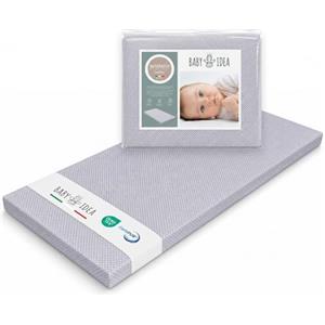 baby idea Materasso Lettino Campeggio Sfoderabile Pieghevole Traspirante a Norma EN16890:2017 Federa100% Cotone Oeko-tex® Interno Certificato Certipur™ 60x120x4 OMAGGIO Borsa da Viaggio (Pois Gri)
