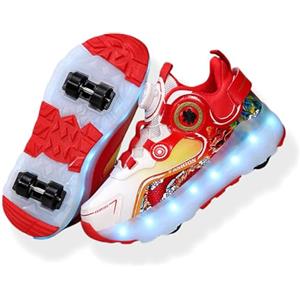 ENEN Sportive Scarpe da Skateboard 4 Ruote, Moda Scarpe con Rotelle Bambina Bambino LED Luci Skateboard Sneakers Outdoor Multisport Ginnastica da Pattini per Ragazze e Ragazzi