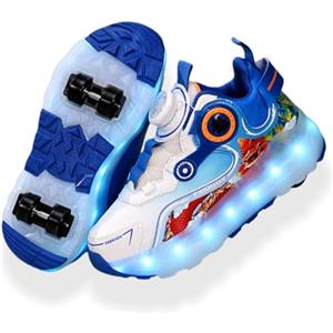 ENEN Sportive Scarpe da Skateboard 4 Ruote, Moda Scarpe con Rotelle Bambina Bambino LED Luci Skateboard Sneakers Outdoor Multisport Ginnastica da Pattini per Ragazze e Ragazzi