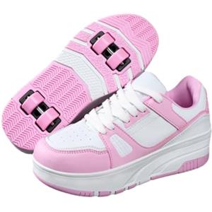 ENEN Scarpe con Rotelle Bambina, Sportive Scarpe da Skateboard 4 Ruote Skateboard Sneakers Outdoor Multisport Scarpe da Ginnastica da Pattini per Ragazze e Ragazzi Bianco Rosa/Nero Bianco