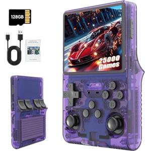 M&Y WHOLESALE R36S Console di gioco portatile retrò, viola, schermo HD da 3,5 pollici, oltre 25.000 giochi classici, scheda TF da 128 G, Linux open source, per adolescenti e adulti