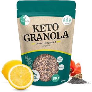 Go-Keto BIO Keto Granola Lemon Poppyseed 290 g - Muesli keto a basso contenuto di carboidrati, con scaglie di cocco, frutta secca, frutta, semi di girasole e semi di zucca, vegano, senza glutine