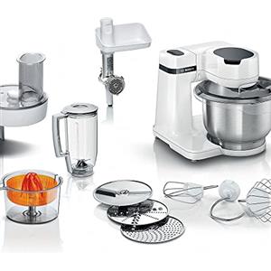 Bosch Robot de Cocina MUM2 blanco, Set reposteria+exprimidor+procesador de alimentos; bol acero inox. 700W - MUMS2EW40