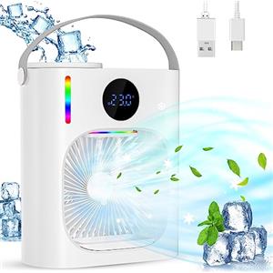GuKKK Condizionatore Portatile, Raffreddatore d'aria 4 in 1, 900ml Mini Climatizzatore Portatile Evaporativo Ventilatore Silenzioso, USB Mini Condizionatore Portatile, 3 Velocità, Timer (Bianco A)