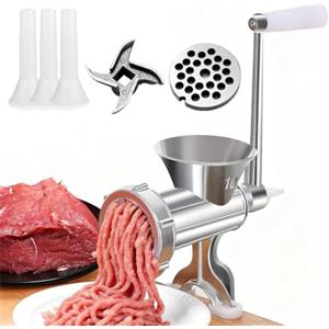 Ianulus Tritacarne manuale in acciaio inox con riempitivo per salsicce, tritacarne manuale per uso domestico, lupo multifunzione per salsicce, aglio e peperoncino, robusta macchina a manovella con accessori
